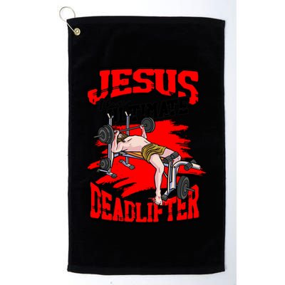 Jesus The Ultimate Deadlifter Msucle Deadlifting Funny Gift Golf Towel