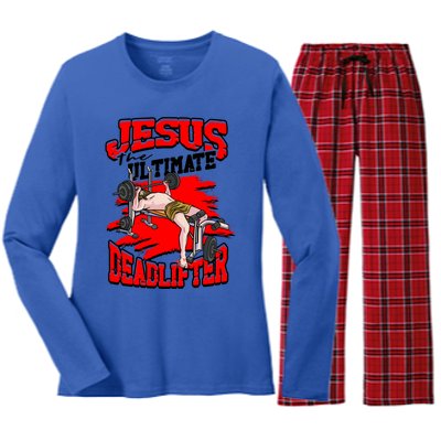 Jesus The Ultimate Deadlifter Msucle Deadlifting Funny Gift Women's Long Sleeve Flannel Pajama Set 