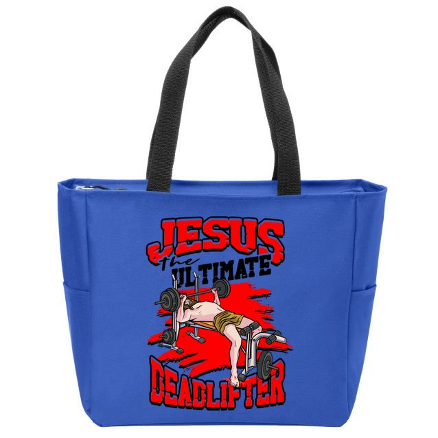 Jesus The Ultimate Deadlifter Msucle Deadlifting Funny Gift Zip Tote Bag