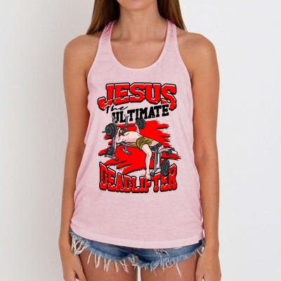 Jesus The Ultimate Deadlifter Msucle Deadlifting Funny Gift Women's Knotted Racerback Tank