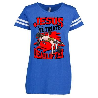 Jesus The Ultimate Deadlifter Msucle Deadlifting Funny Gift Enza Ladies Jersey Football T-Shirt