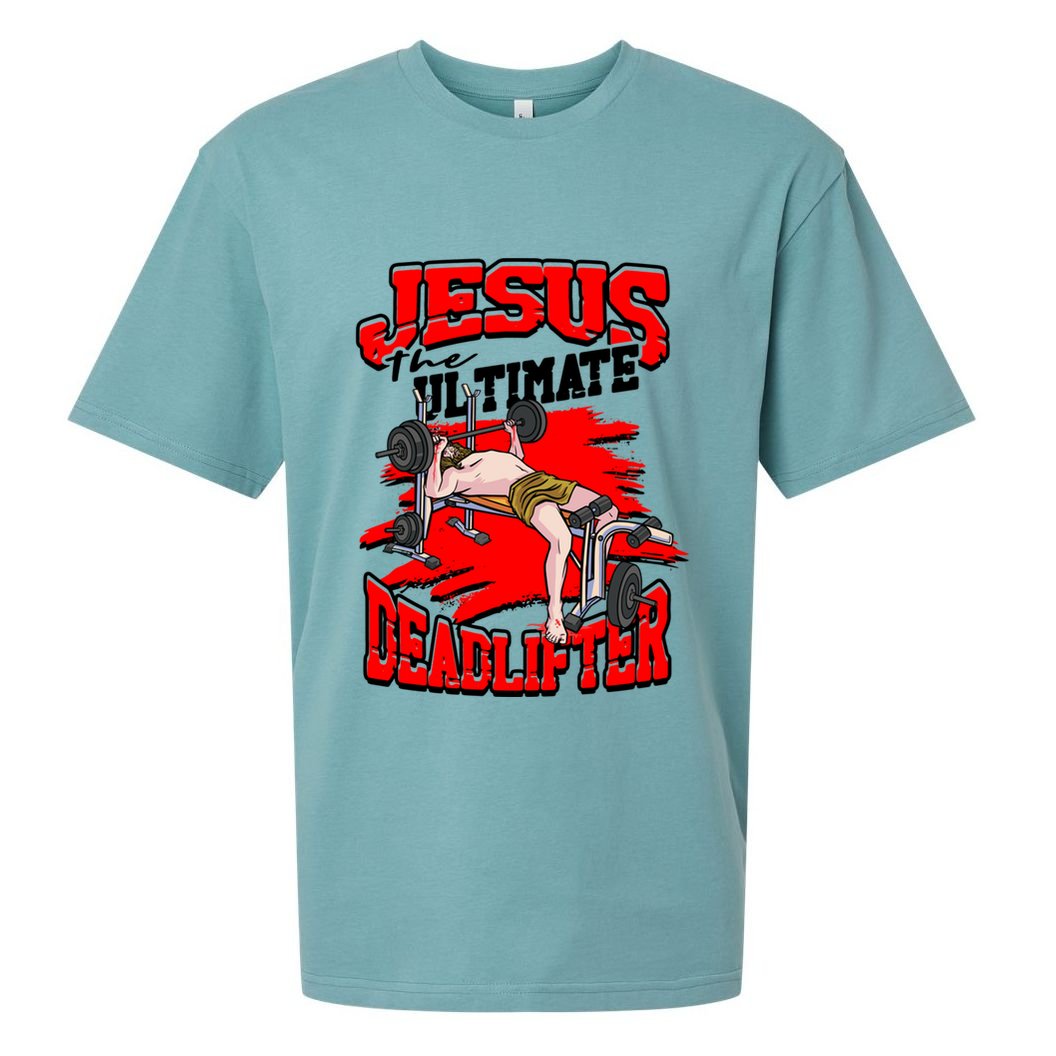 Jesus The Ultimate Deadlifter Msucle Deadlifting Funny Gift Sueded Cloud Jersey T-Shirt