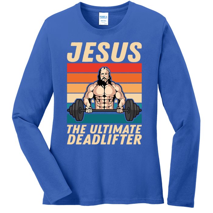 Jesus The Ultimate Deadlifter Funny Vintage Gym Christian Gift Ladies Long Sleeve Shirt