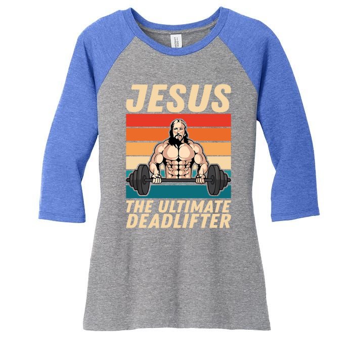 Jesus The Ultimate Deadlifter Funny Vintage Gym Christian Gift Women's Tri-Blend 3/4-Sleeve Raglan Shirt