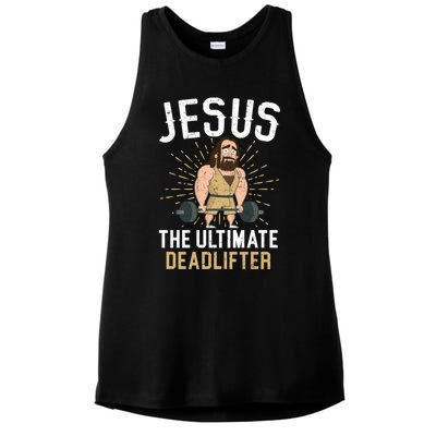 Jesus The Ultimate Deadlifter Religious Christian Believer Cool Gift Ladies PosiCharge Tri-Blend Wicking Tank