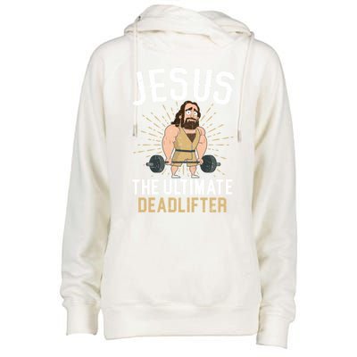 Jesus The Ultimate Deadlifter Religious Christian Believer Cool Gift Womens Funnel Neck Pullover Hood