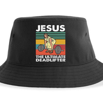 Jesus The Ultimate Deadlifter Funny Jesus Lifting Gym Sustainable Bucket Hat