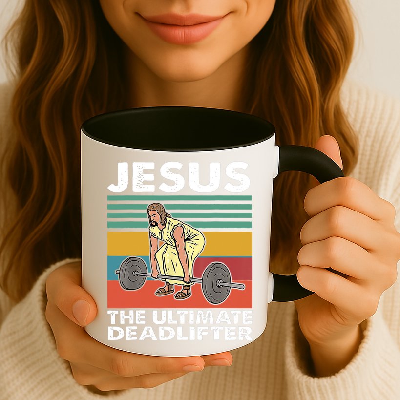 Jesus The Ultimate Deadlifter Funny Jesus Lifting Gym Mug