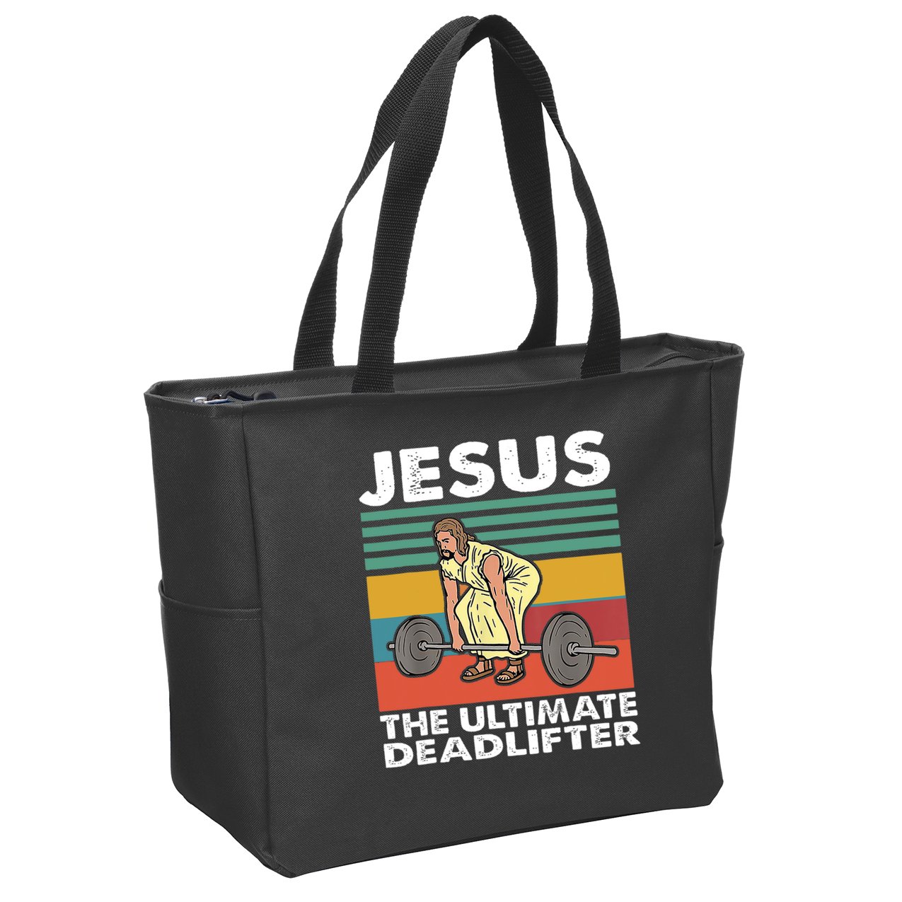 Jesus The Ultimate Deadlifter Funny Jesus Lifting Gym Zip Tote Bag