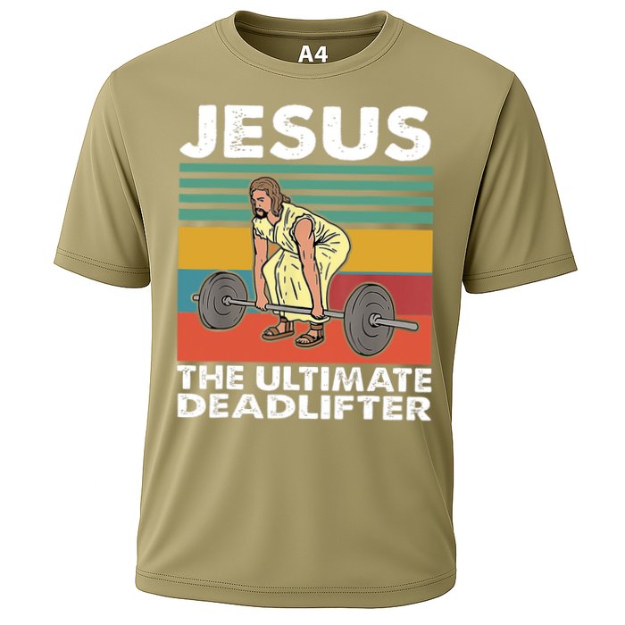 Jesus The Ultimate Deadlifter Funny Jesus Lifting Gym Cooling Performance Crew T-Shirt