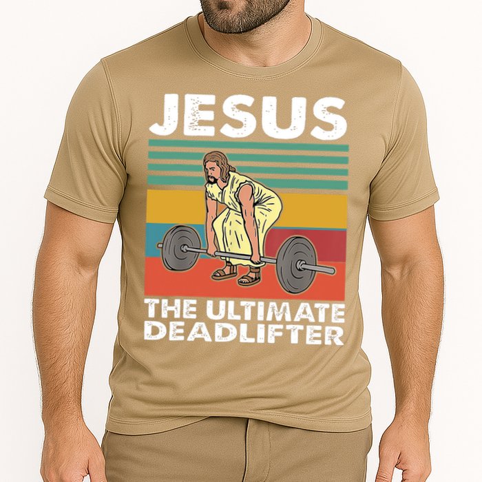 Jesus The Ultimate Deadlifter Funny Jesus Lifting Gym Cooling Performance Crew T-Shirt