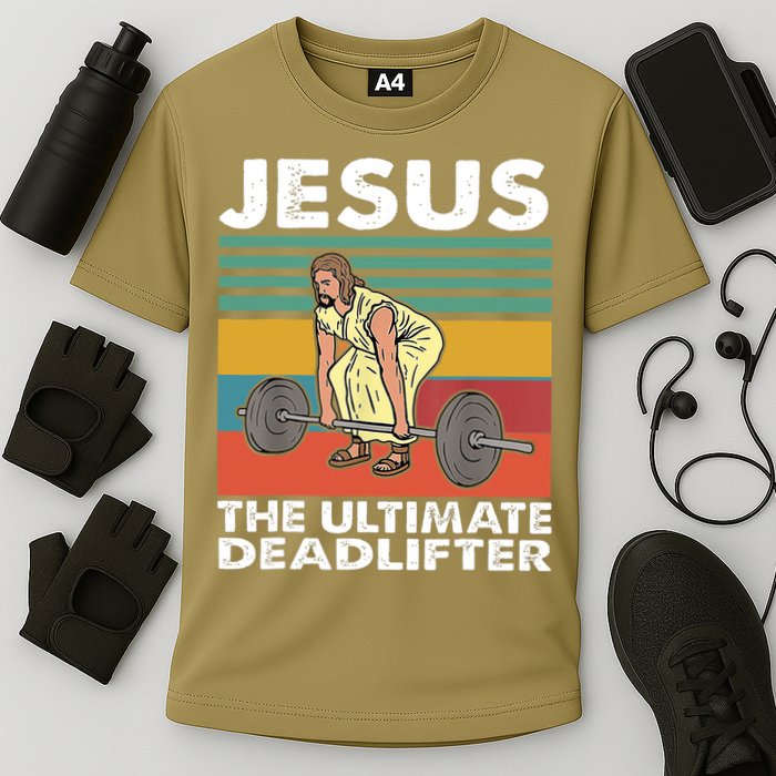Jesus The Ultimate Deadlifter Funny Jesus Lifting Gym Cooling Performance Crew T-Shirt