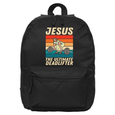 Jesus The Ultimate Deadlifter Funny Vintage Gym Christian 16 in Basic Backpack
