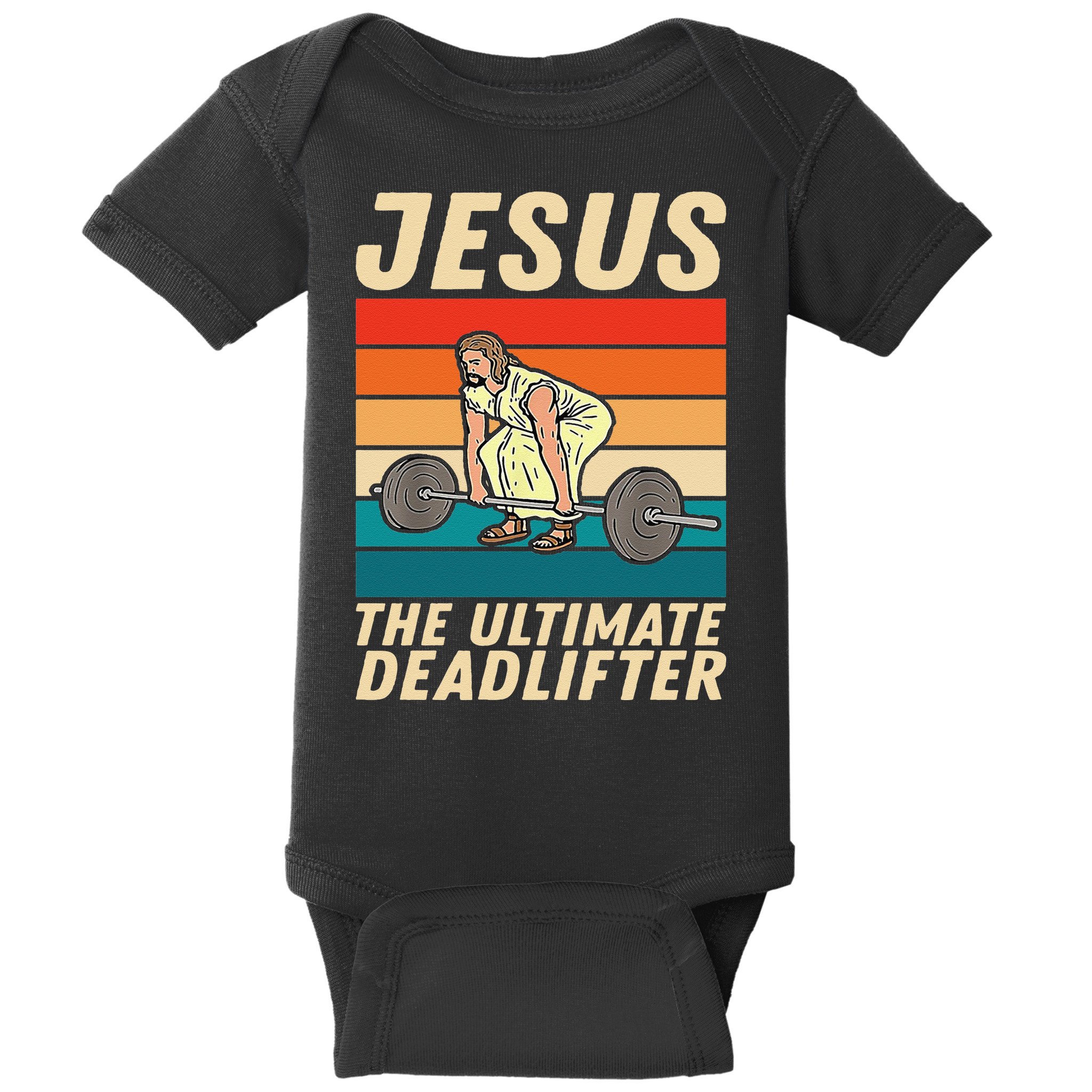 Jesus The Ultimate Deadlifter Funny Vintage Gym Christian Baby Bodysuit