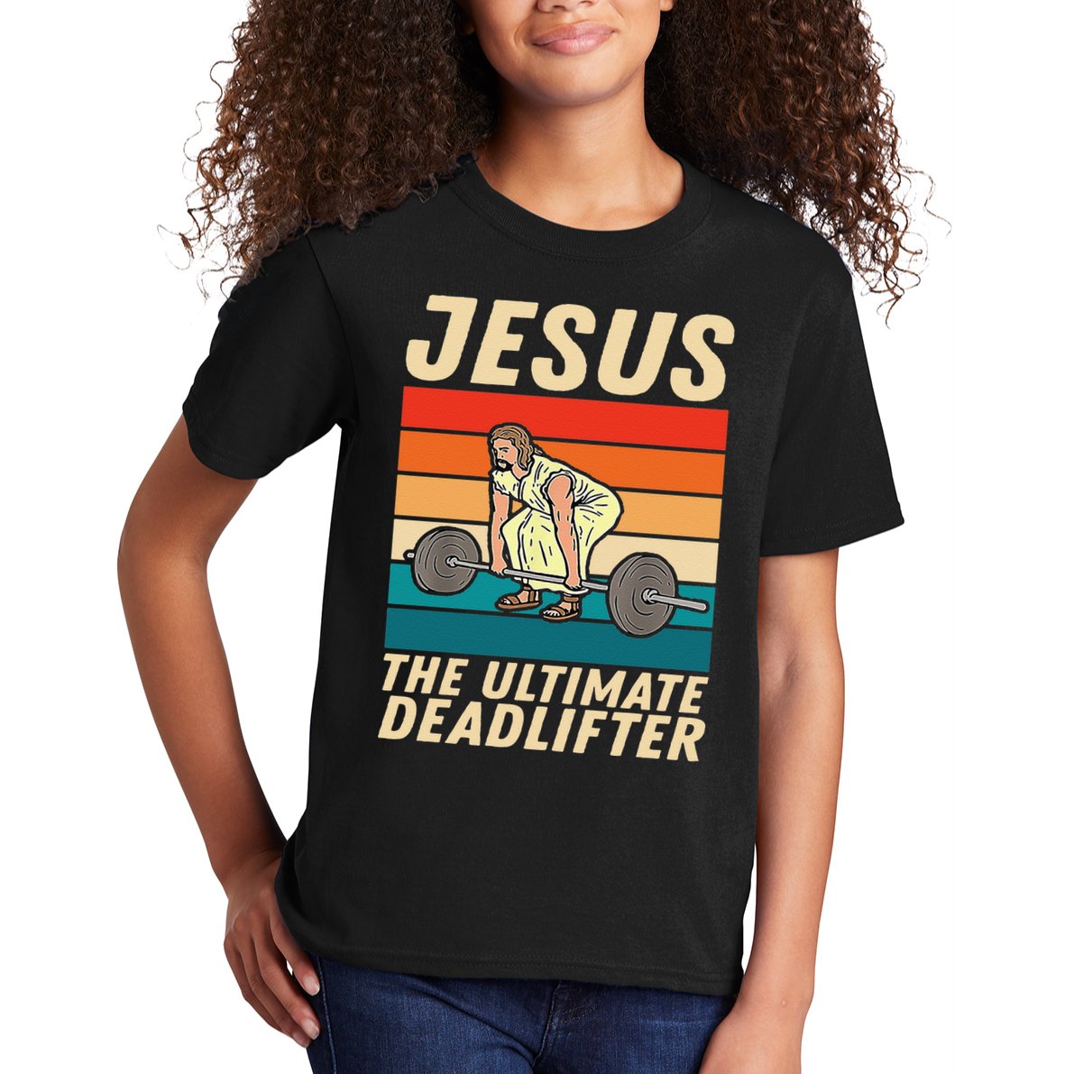 Jesus The Ultimate Deadlifter Funny Vintage Gym Christian Kids T-Shirt