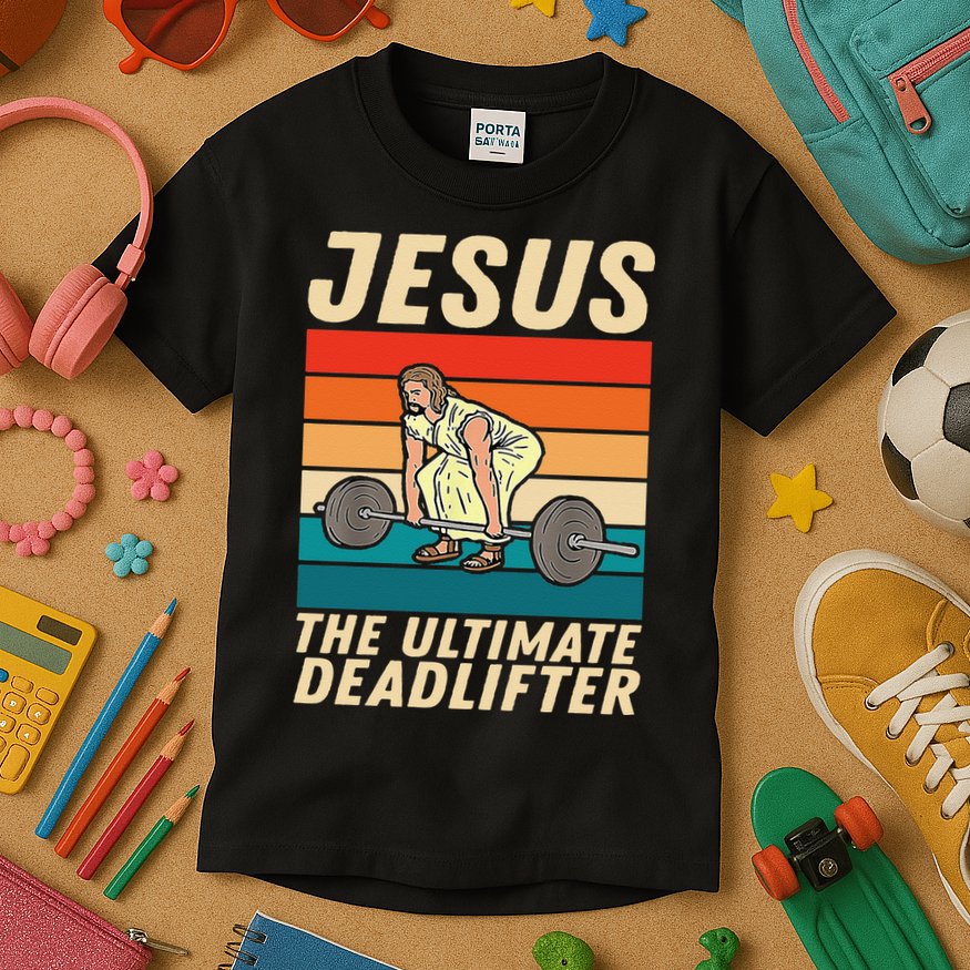 Jesus The Ultimate Deadlifter Funny Vintage Gym Christian Kids T-Shirt