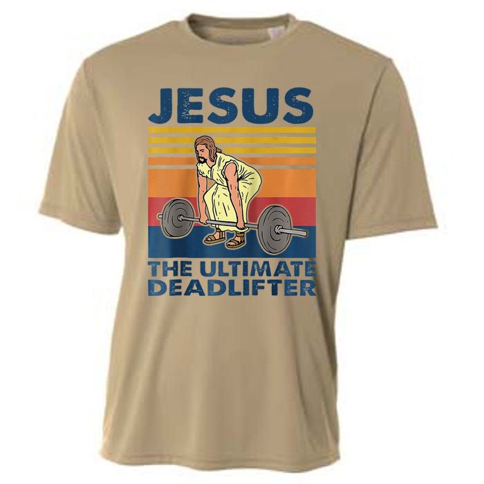 Jesus The Ultimate Deadlifter Funny Vintage Gym Christian Raglan Baseball Cooling Performance Crew T-Shirt