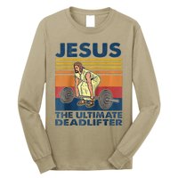 Jesus The Ultimate Deadlifter Funny Vintage Gym Christian Raglan Baseball Long Sleeve Shirt