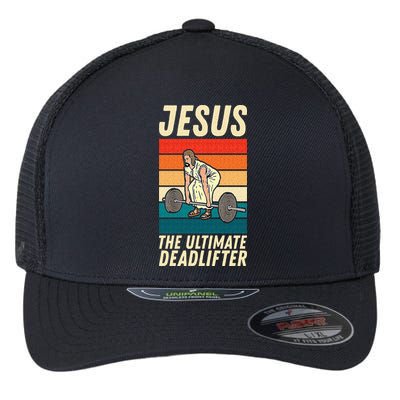 Jesus The Ultimate Deadlifter Funny Vintage Gym Christian Sweat Flexfit Unipanel Trucker Cap