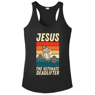 Jesus The Ultimate Deadlifter Funny Vintage Gym Christian Sweat Ladies PosiCharge Competitor Racerback Tank