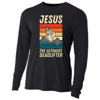 Jesus The Ultimate Deadlifter Funny Vintage Gym Christian Sweat Cooling Performance Long Sleeve Crew