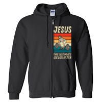 Jesus The Ultimate Deadlifter Funny Vintage Gym Christian Sweat Full Zip Hoodie