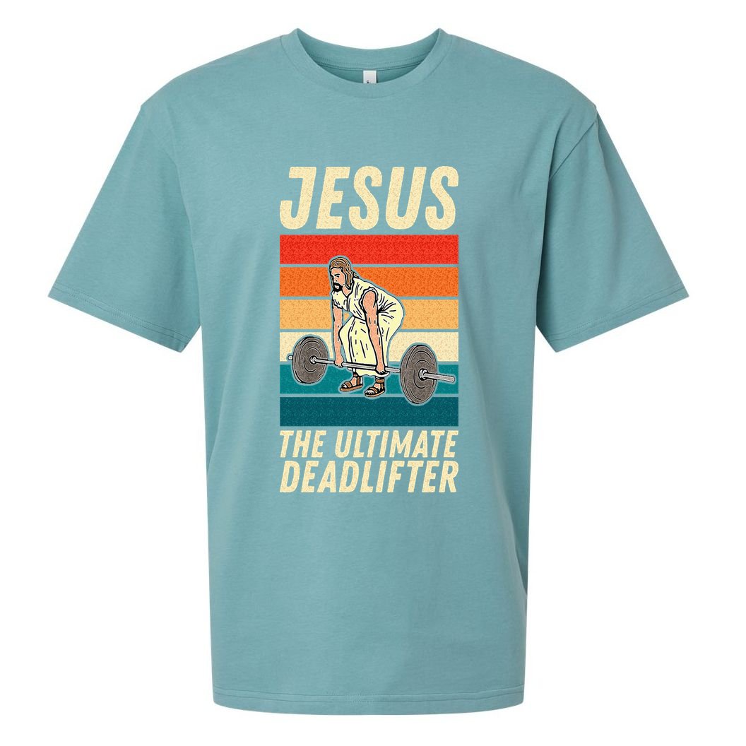 Jesus The Ultimate Deadlifter Funny Vintage Gym Christian Sweat Sueded Cloud Jersey T-Shirt