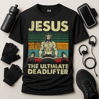 Jesus The Ultimate Deadlifter Funny Christian Workout Jesus Cooling Performance Crew T-Shirt