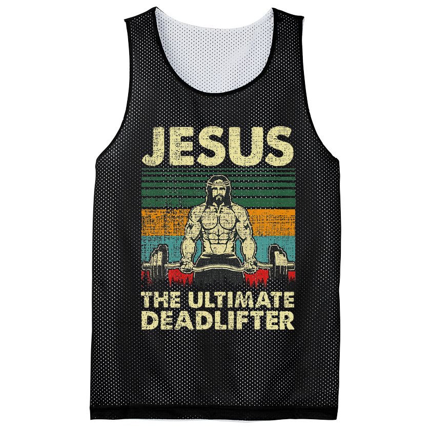 Jesus The Ultimate Deadlifter Funny Christian Workout Jesus Mesh Reversible Basketball Jersey Tank