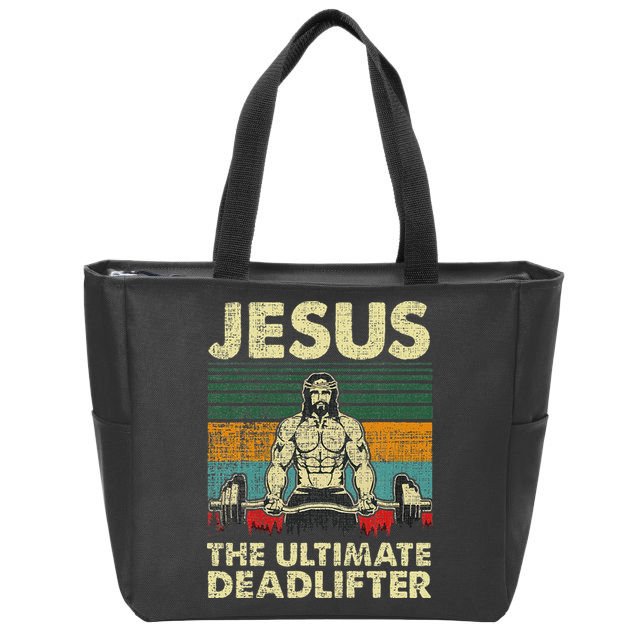 Jesus The Ultimate Deadlifter Funny Christian Workout Jesus Zip Tote Bag