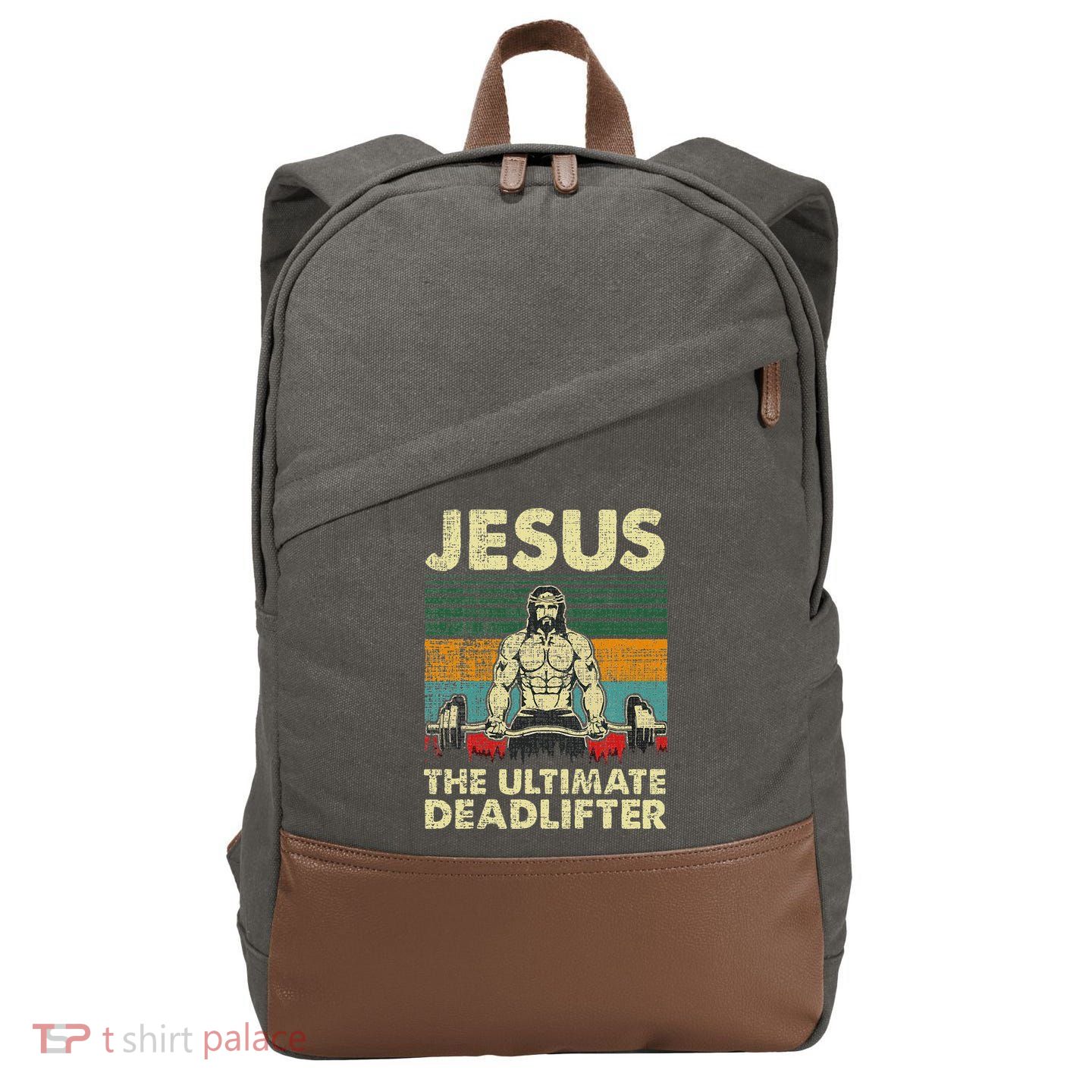 Jesus The Ultimate Deadlifter Funny Christian Workout Jesus Cotton Canvas Backpack