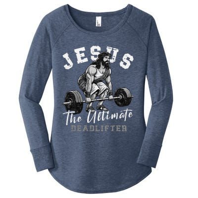 Jesus The Ultimate Deadlifter Funny Christian Workout Gym Women's Perfect Tri Tunic Long Sleeve Shirt