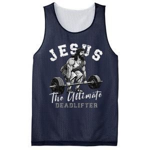 Jesus The Ultimate Deadlifter Funny Christian Workout Gym Mesh Reversible Basketball Jersey Tank