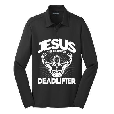 Jesus The Ultimate Deadlifter Workout Christian Gym Great Gift Silk Touch Performance Long Sleeve Polo