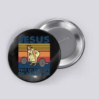 Jesus The Ultimate Deadlifter Funny Vintage Gym Christian Button