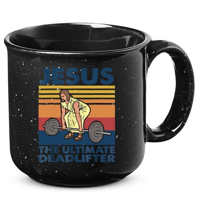 Jesus The Ultimate Deadlifter Funny Vintage Gym Christian 15oz Campfire Ceramic Mug