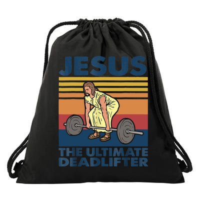 Jesus The Ultimate Deadlifter Funny Vintage Gym Christian Drawstring Bag