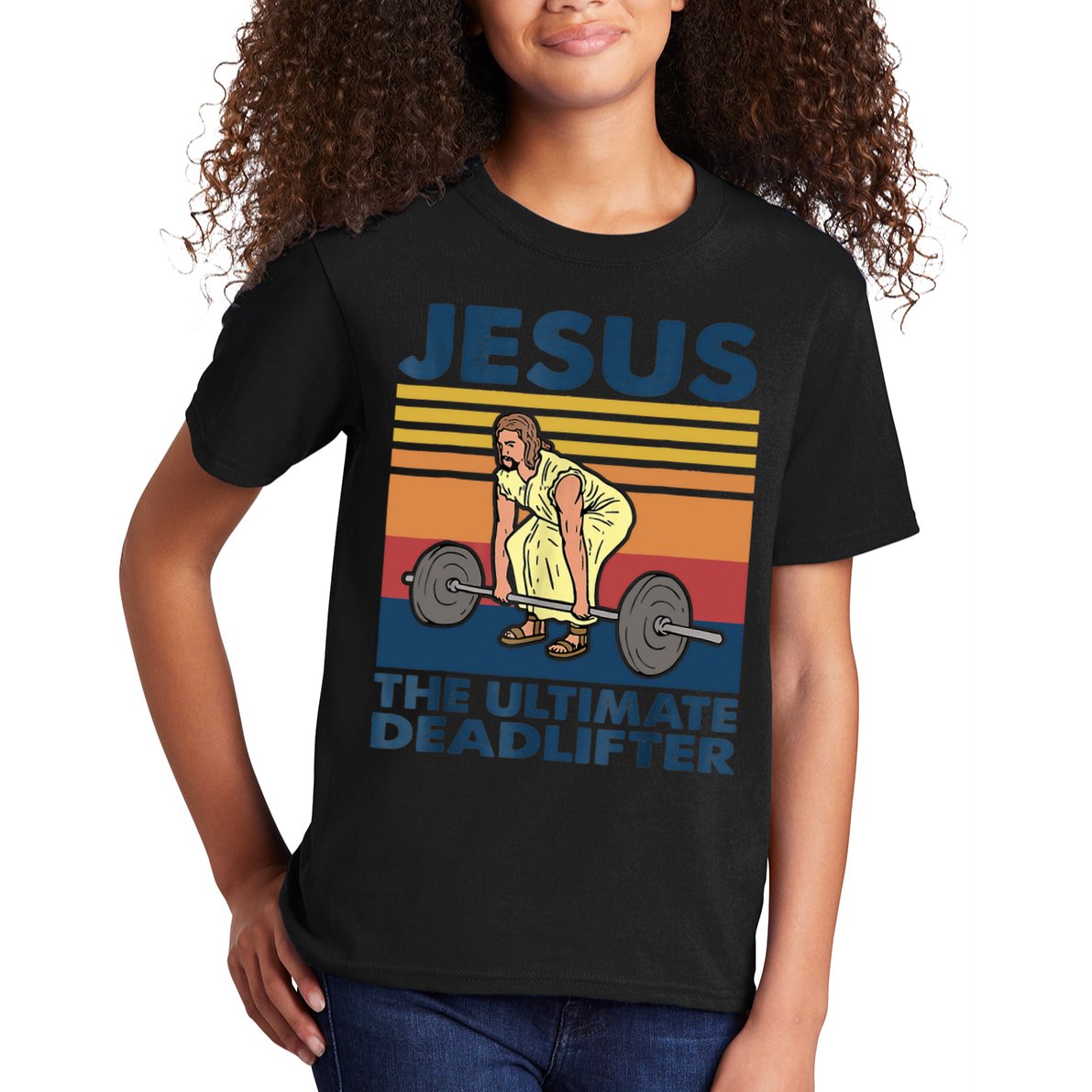Jesus The Ultimate Deadlifter Funny Vintage Gym Christian Kids T-Shirt