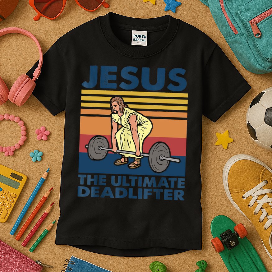 Jesus The Ultimate Deadlifter Funny Vintage Gym Christian Kids T-Shirt