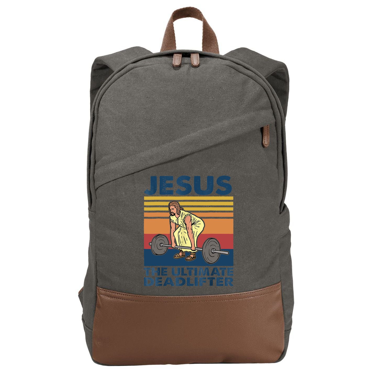 Jesus The Ultimate Deadlifter Funny Vintage Gym Christian Cotton Canvas Backpack