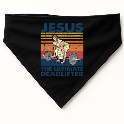 Jesus The Ultimate Deadlifter Funny Vintage Gym Christian USA-Made Doggie Bandana