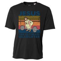 Jesus The Ultimate Deadlifter Funny Vintage Gym Christian Cooling Performance Crew T-Shirt