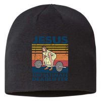 Jesus The Ultimate Deadlifter Funny Vintage Gym Christian Sustainable Beanie