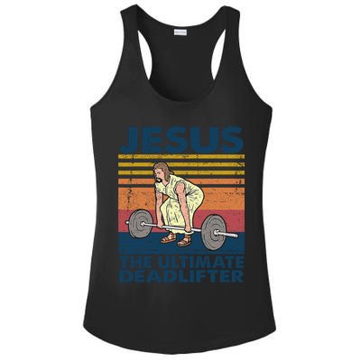 Jesus The Ultimate Deadlifter Funny Vintage Gym Christian Ladies PosiCharge Competitor Racerback Tank