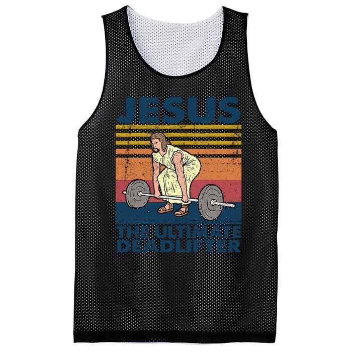 Jesus The Ultimate Deadlifter Funny Vintage Gym Christian Mesh Reversible Basketball Jersey Tank