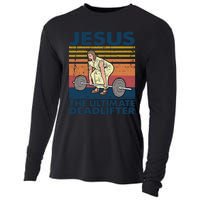 Jesus The Ultimate Deadlifter Funny Vintage Gym Christian Cooling Performance Long Sleeve Crew