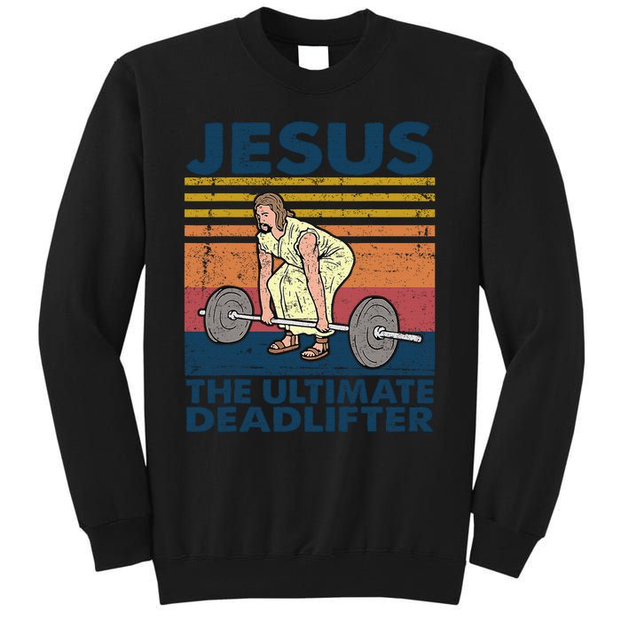 Jesus The Ultimate Deadlifter Funny Vintage Gym Christian Tall Sweatshirt