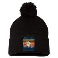 Jesus The Ultimate Deadlifter Funny Vintage Gym Christian Pom Pom 12in Knit Beanie