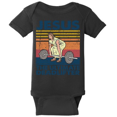 Jesus The Ultimate Deadlifter Funny Vintage Gym Christian Baby Bodysuit