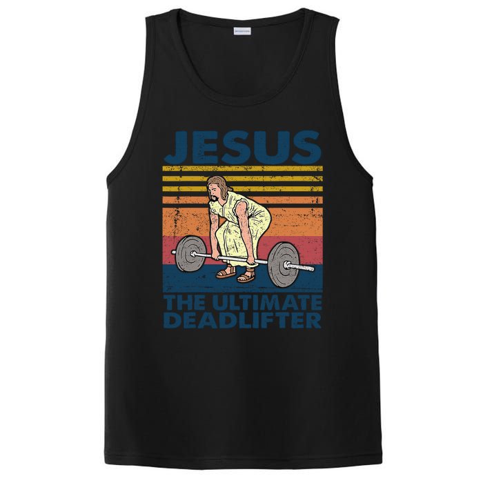 Jesus The Ultimate Deadlifter Funny Vintage Gym Christian PosiCharge Competitor Tank